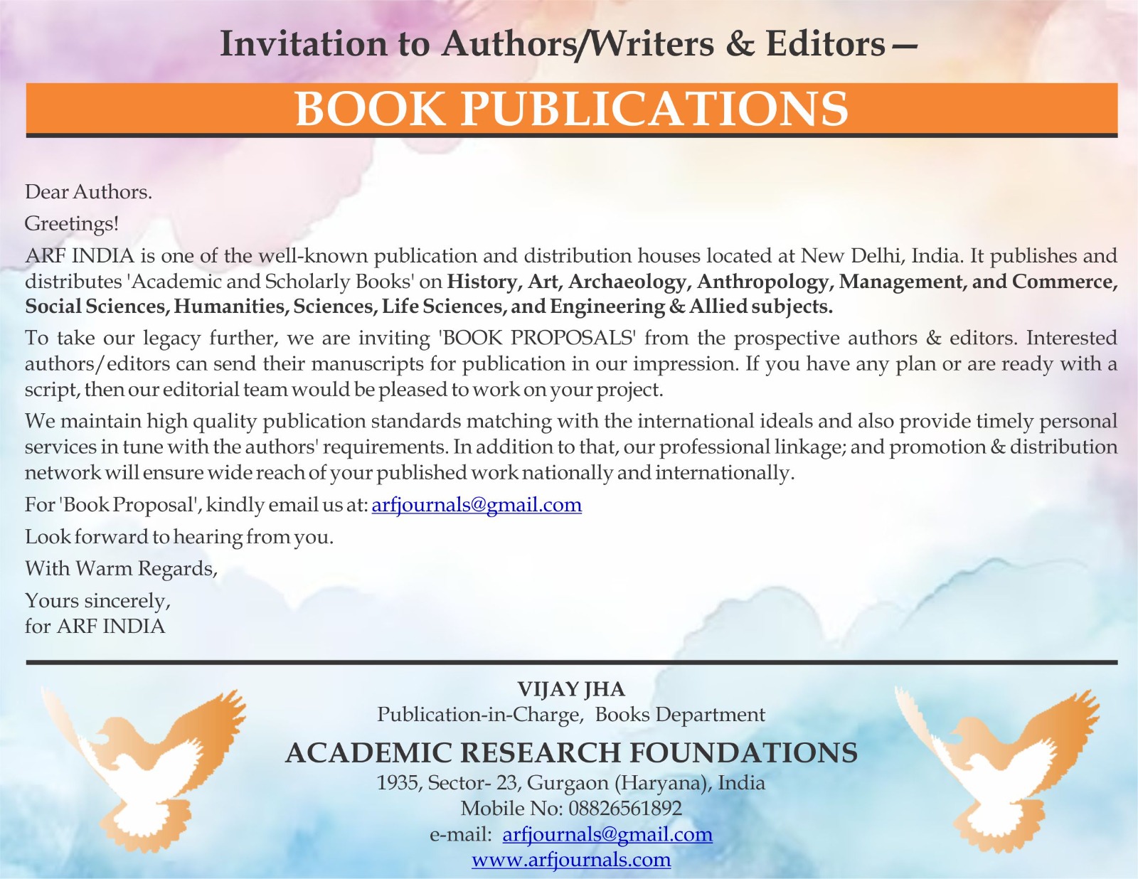 Invitation to Authors/Writers & Editors - BOOK PUBLICATIONS
